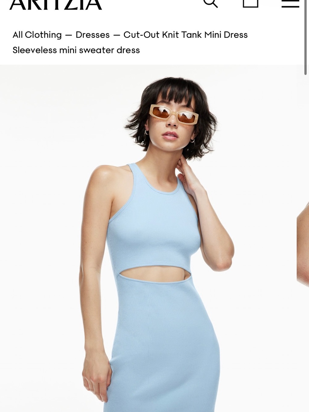 Aritzia Light Blue Ribbed Cut-Out Tank Dress